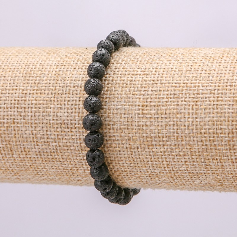 Bransoletka z naturalnego kamienia lawowego – kula lawowa, średnica 6 mm, długość 18 cm