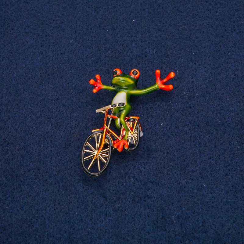 Broszka Żaba na rowerze 45×33 mm +