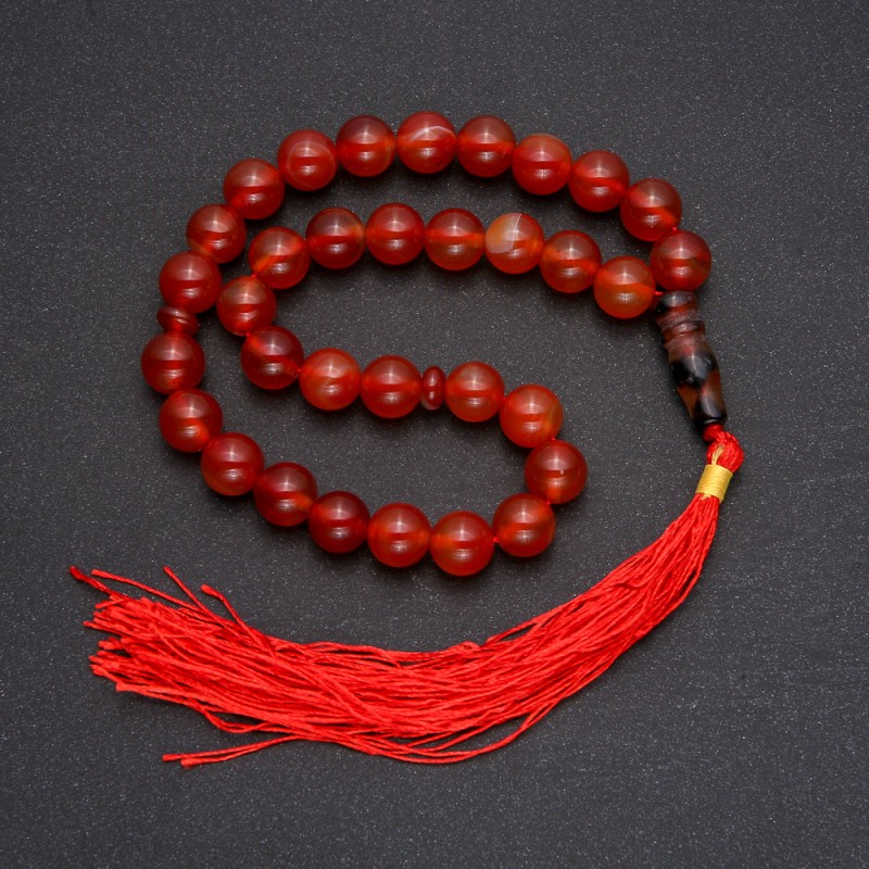 Korale z naturalnego karneolu, 33 koraliki, gładka kulka, średnica 10 mm, wkładka karneolowa