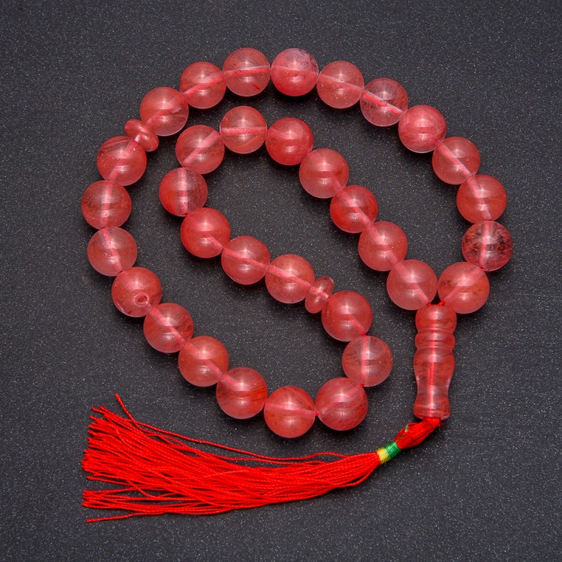 Korale modlitewne z naturalnego chalcedonu, 33 koraliki, gładka kuleczka, średnica 12 mm ± wstawka chalcedonu