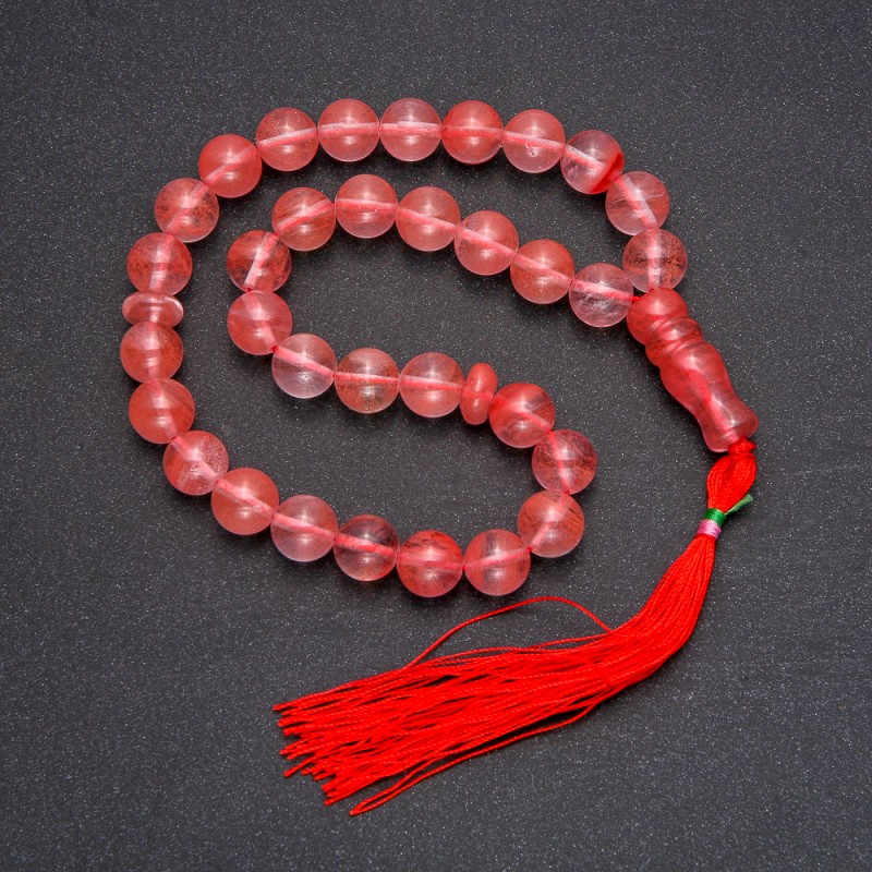 Czotki z naturalnego kamienia chalcedonowego 33 koraliki, gładkie kuleczki, średnica 10 mm ±, wkładka chalcedonowa