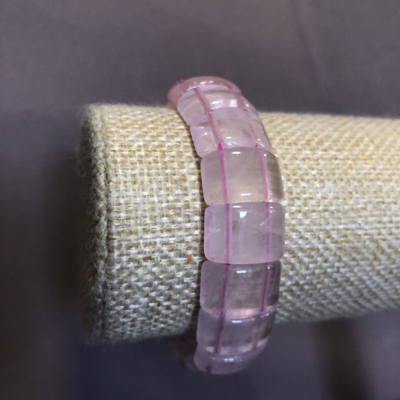 Bransoletka na gumce z naturalnym kamieniem – różowy kwarc, ogniwo 15×11 mm+
