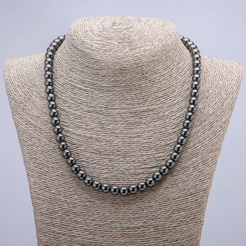 Naszyjnik z hematitu - gładkie kulki 8 mm, długość 45 cm