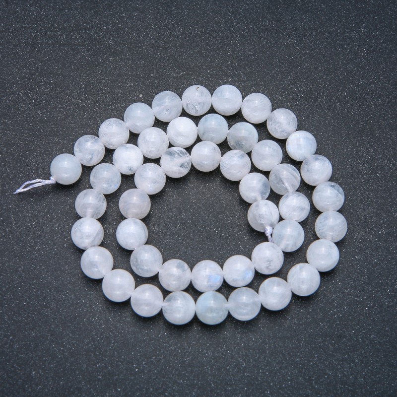 Koraliki na nici z naturalnego kamienia adularowego, gładkie kulki, średnica 8 mm, długość 39 cm