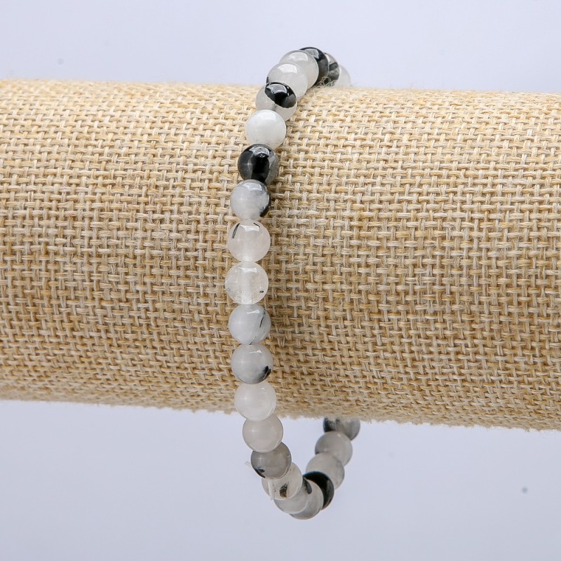 Bransoletka na gumce z naturalnego kwarcu włosistego, średnica 6 mm, długość 18 cm