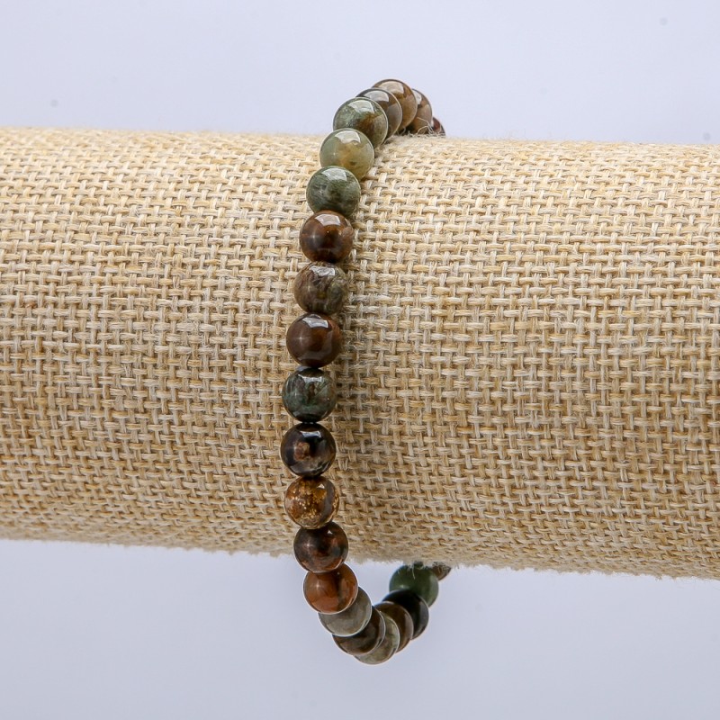 Bransoletka na gumce z naturalnego kamienia, Zielony Jaspis, gładkie kulki, średnica 6 mm, obwód 18 cm