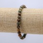 Bransoletka na gumce z naturalnego kamienia, Zielony Jaspis, gładkie kulki, średnica 6 mm, obwód 18 cm