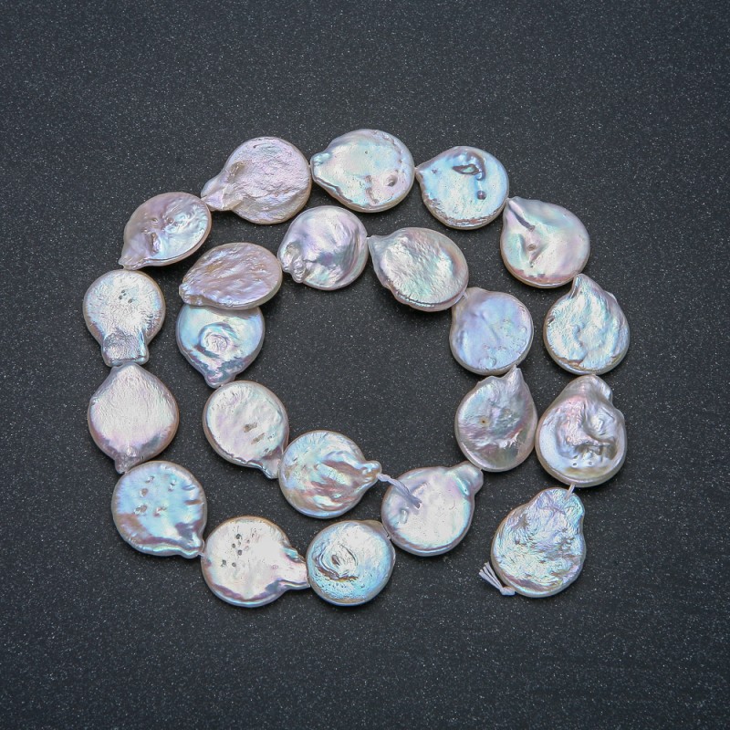 Sznurek barokowych pereł, średnica 15×18 mm, długość 40 mm, z benzynowym odcieniem