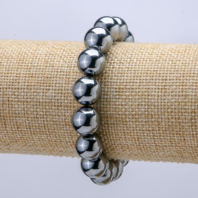 Bransoletka na gumce z naturalnego kamienia terahercowego, średnica 12 mm, długość 18 cm +