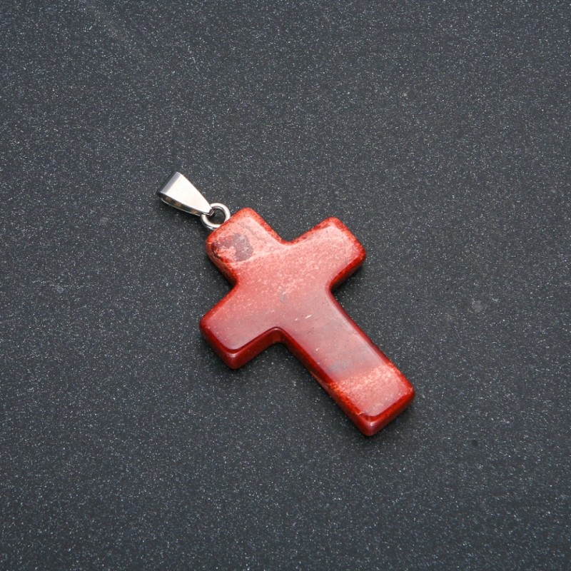 Wisiorek Krzyż z czerwonym jaspisem 50×28 mm