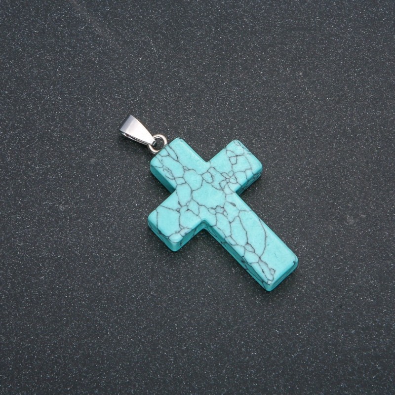 Wisiorek Krzyż, kamień turkusowy (sztuczny) 50×28 mm +