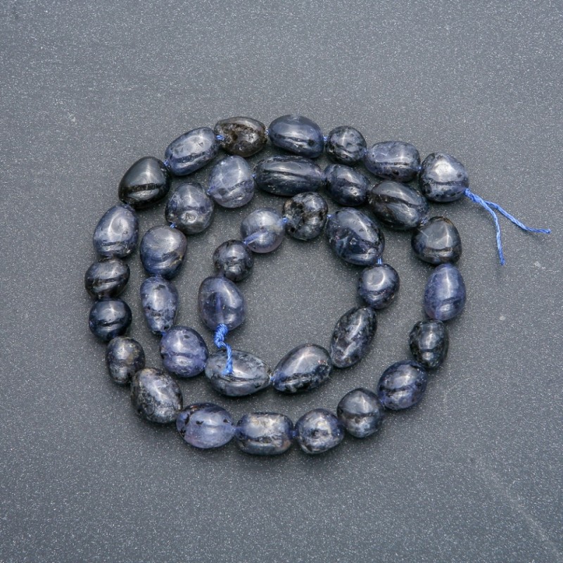 Koraliki na nitce z naturalnego kamienia iolit fasetowane, średnica 8×10 mm, długość 40 cm +