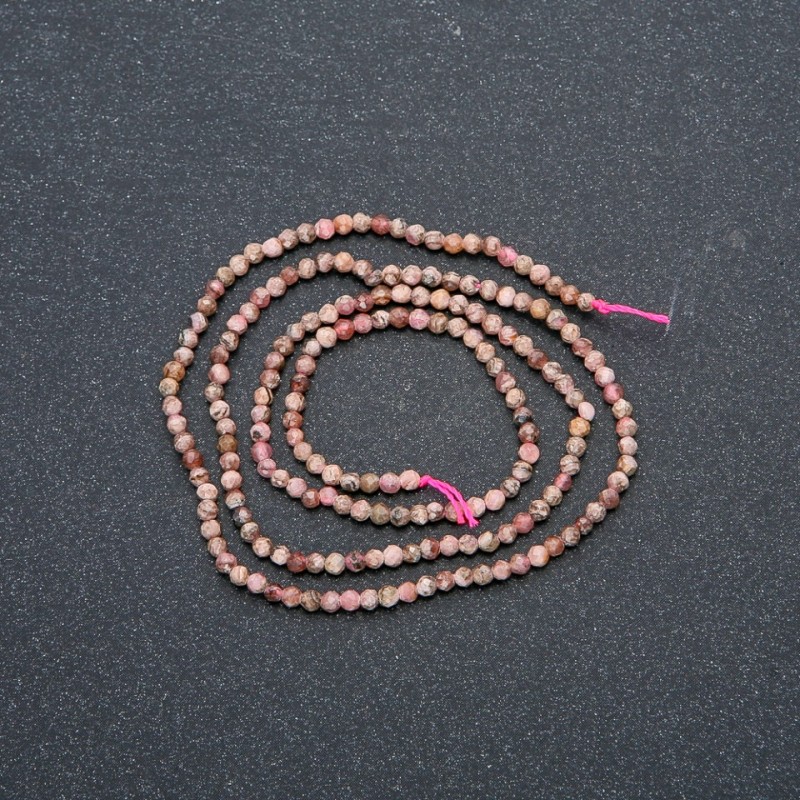 Nici z naturalnego rodokrozitu – fasetowane kuleczki o średnicy 2 mm, długość 40 cm