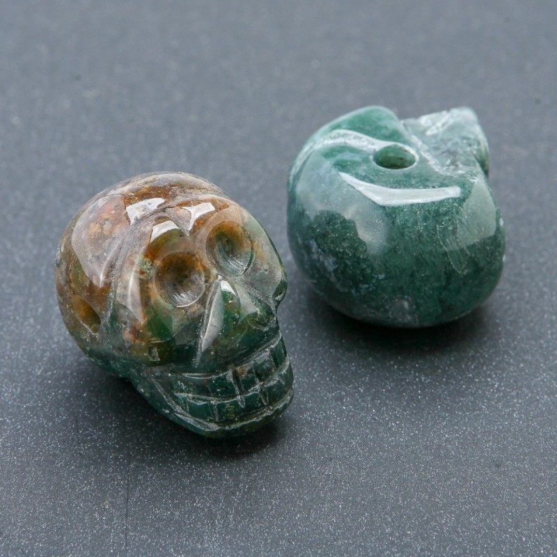 Koralik z czaszką z zielonego jaspisu 25×19 mm +