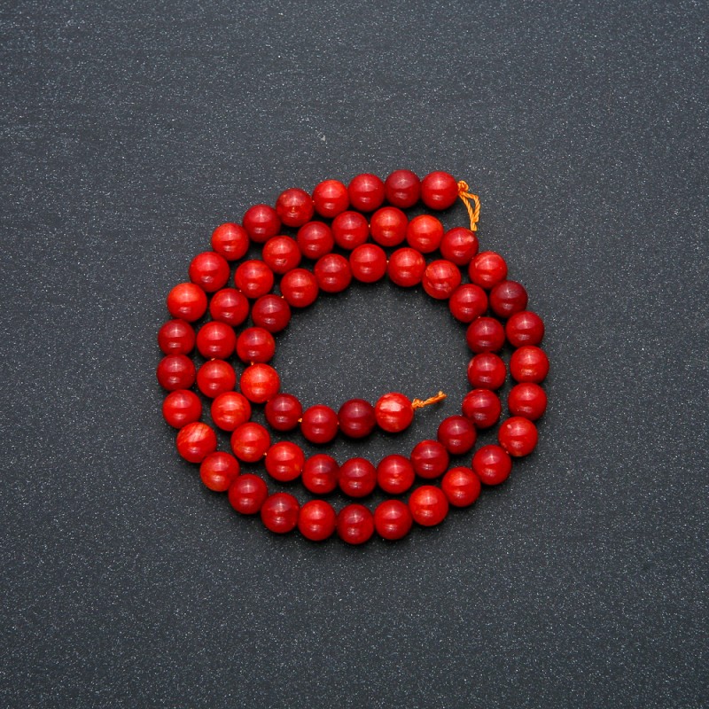 Koraliki czerwonego jaspisu (sztuczne), średnica 6 mm, długość 38 cm +