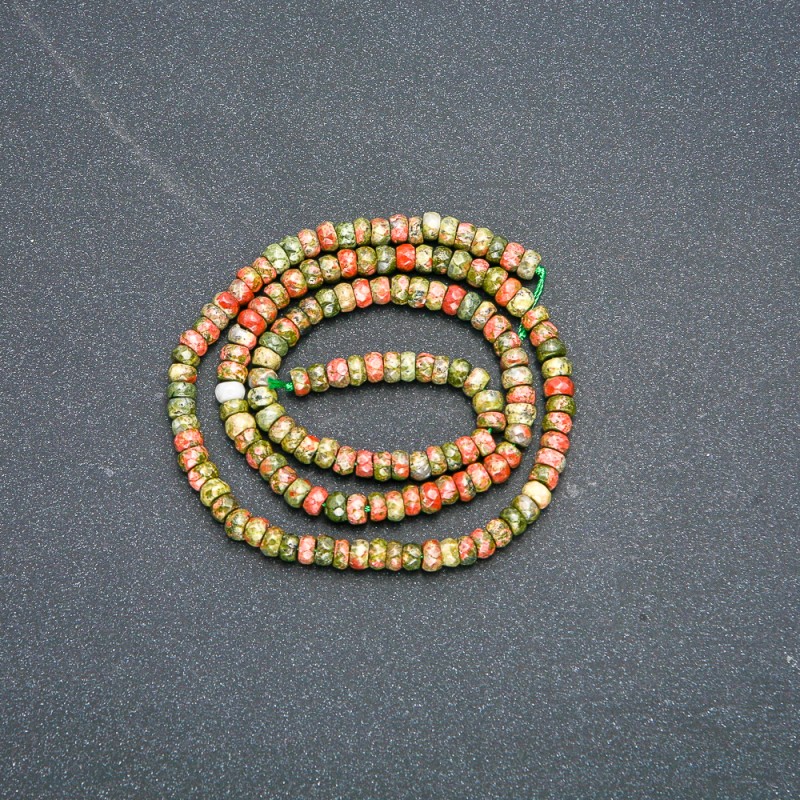 Nić z naturalnego kamienia heliotrop unakit fasetowany rondel 4×2,5 mm, długość 39 cm +