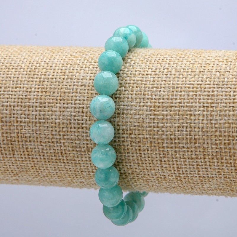 Bransoletka na elastycznej gumce z naturalnego amazonitu, gładkie kule o średnicy 8 mm, obwód 18 cm