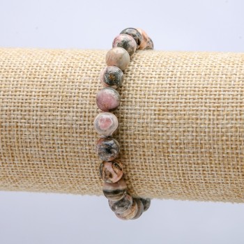 Bransoletka na gumce z rodokrozitem, gładka kulka, średnica 8 mm, długość 18 cm +