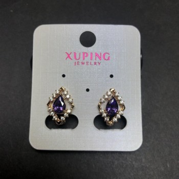 Kolczyki Xuping pozłacane 18K z fioletowym kryształem i białymi cyrkoniami 15×11 mm +