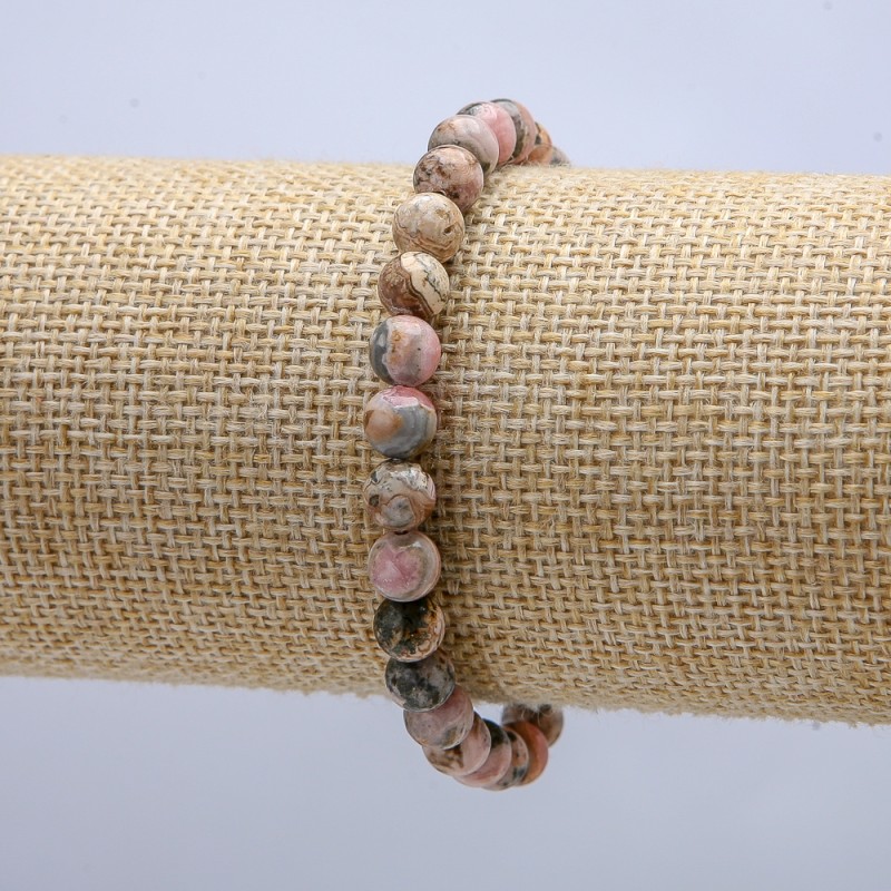 Bransoletka na gumce z naturalnego kamienia rodokrozytu, gładkie kulki, średnica 6 mm, długość 18 cm +