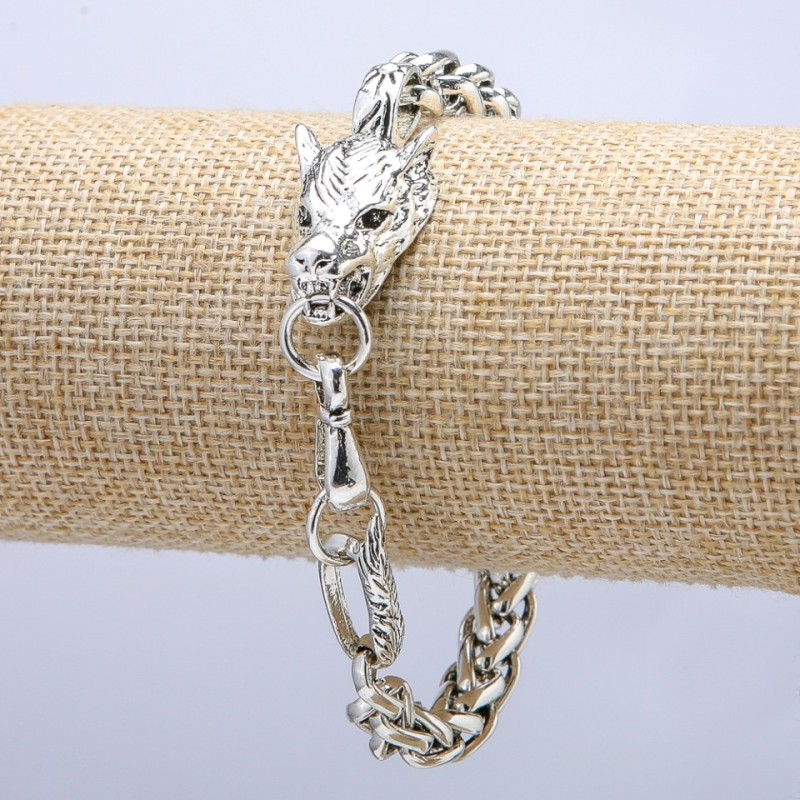 Bransoletka-łańcuszek «Głowa Wilka» metal srebrzysty 17×40 mm, grubość 8 mm, długość 20 cm +