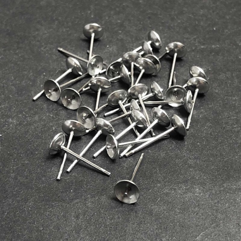 Podstawy do kolczyków sztyftowych, metal srebrzysty, średnica 4 mm, długość 14 mm, 30 szt. +