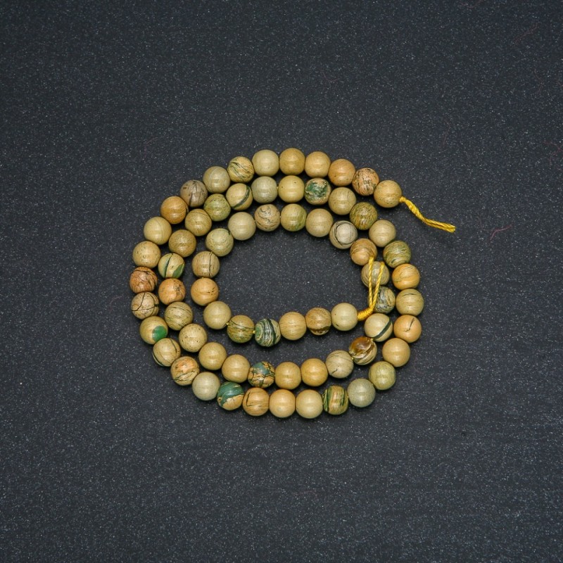 Koraliki z żółtego jaspisu na nici, naturalny kamień, żółty jaspis, gładkie kulki, średnica 6 mm, długość 38 cm +