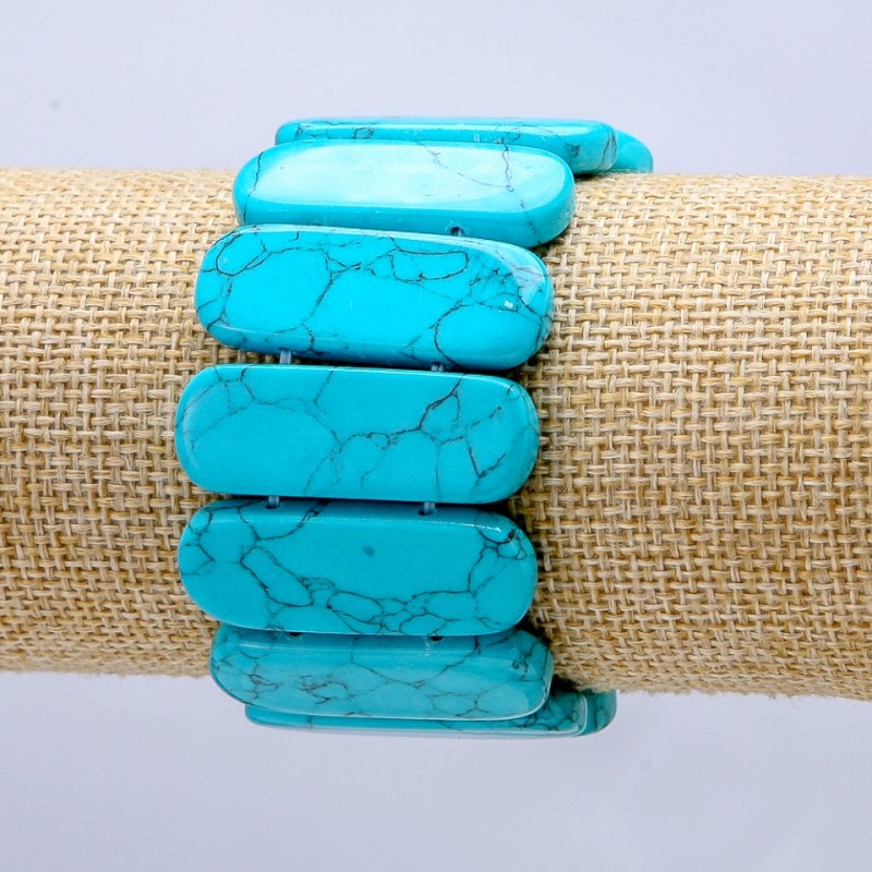 Bransoletka na gumce z turkusem (prasowany) gładkie ogniwo 33×13 mm+