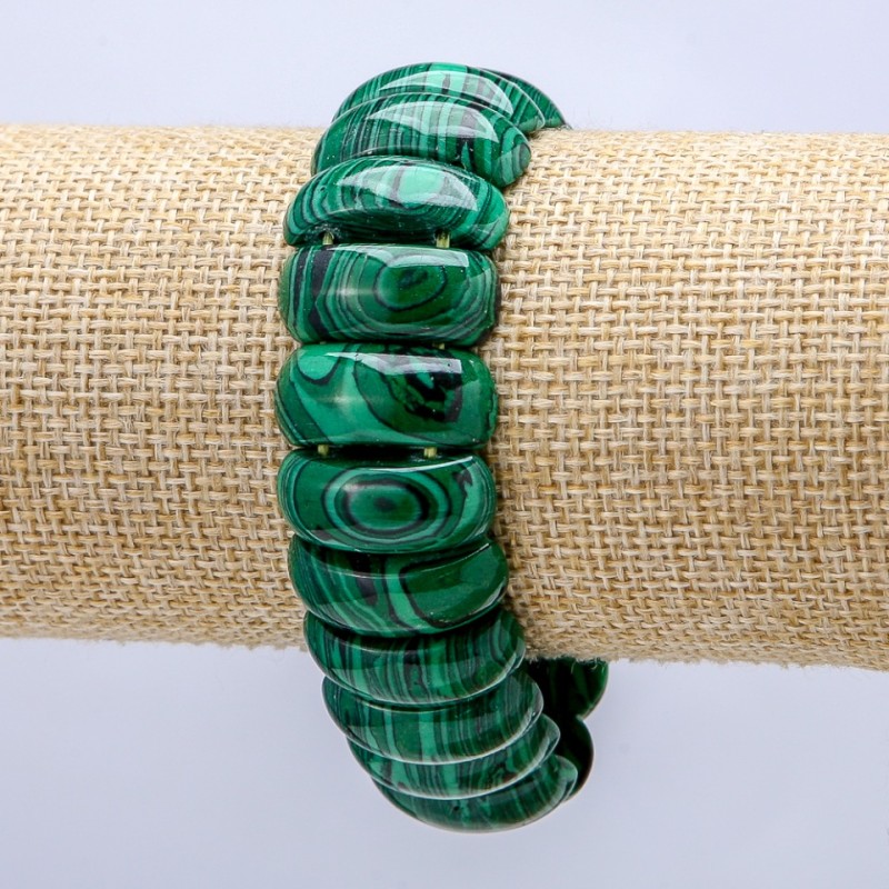 Bransoletka na gumce z malachitu (prasowany) gładkie ogniwa 21×9 mm+