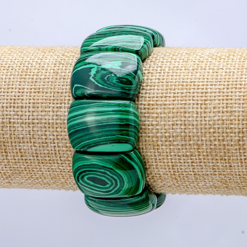 Bransoletka na gumce z malachitu (prasowany) gładkie ogniwo 25×17 mm+