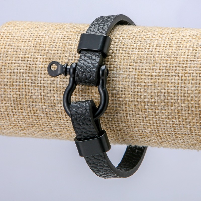 Bransoletka-pasek męska z czarnej eko-skóry, grubość 9,5 mm, długość 22 cm