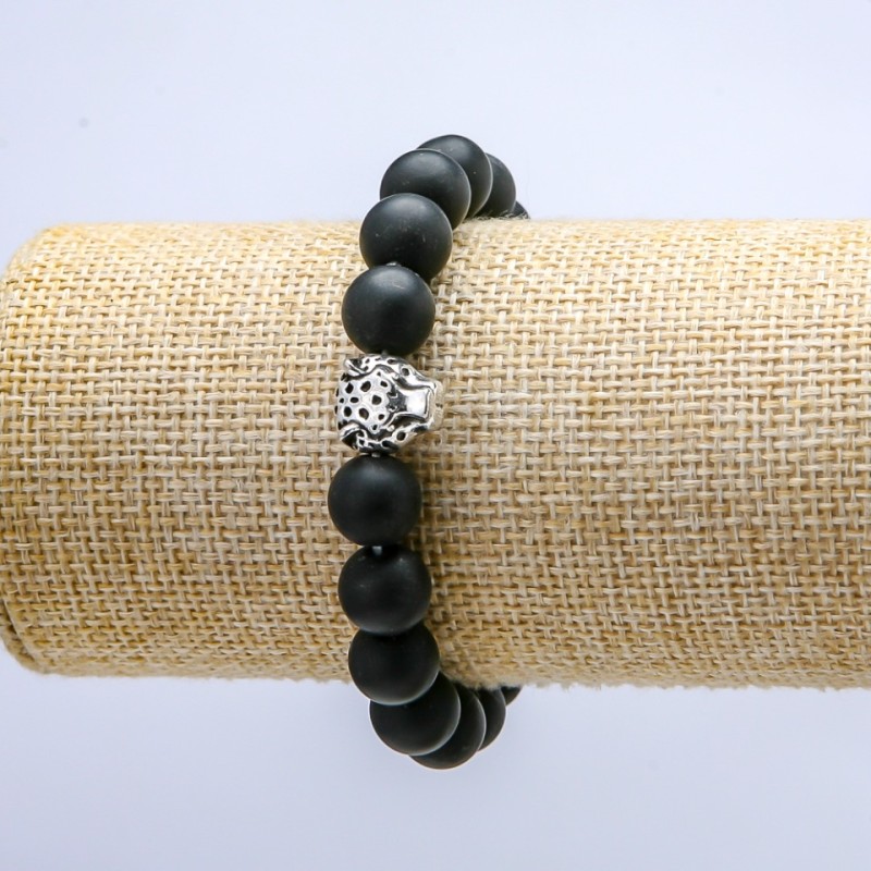 Bransoletka na gumce z szungitu (sztuczny), średnica 10 mm +- Leopard, długość 18 cm+