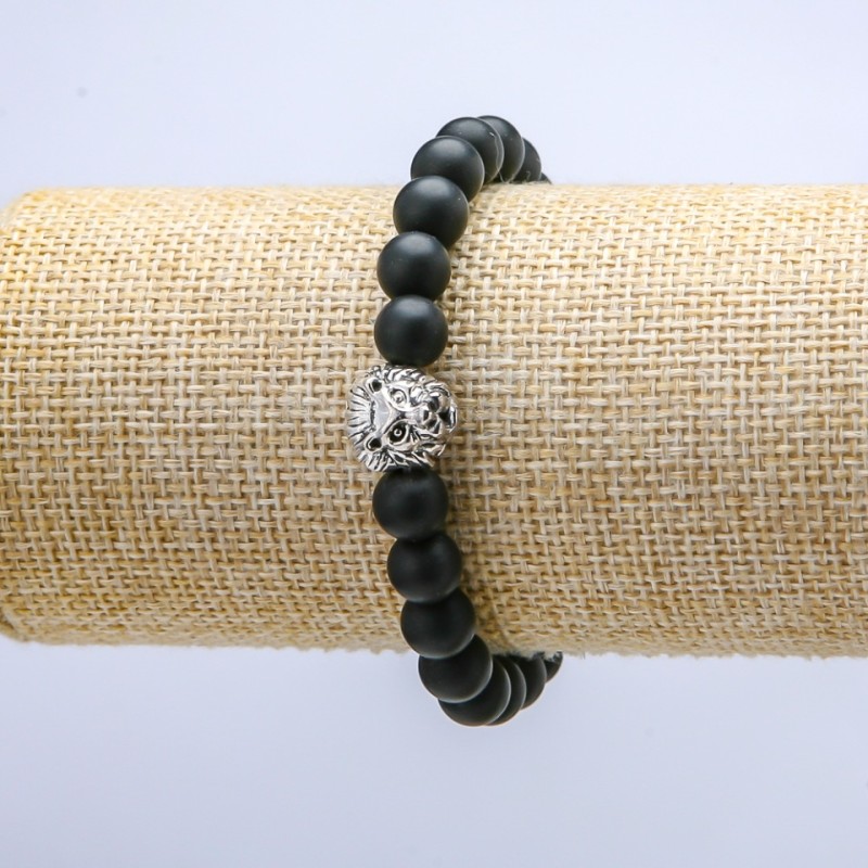 Bransoletka na gumce z shungitem (sztuczny), średnica 8 mm ± Lew, długość 18 cm +