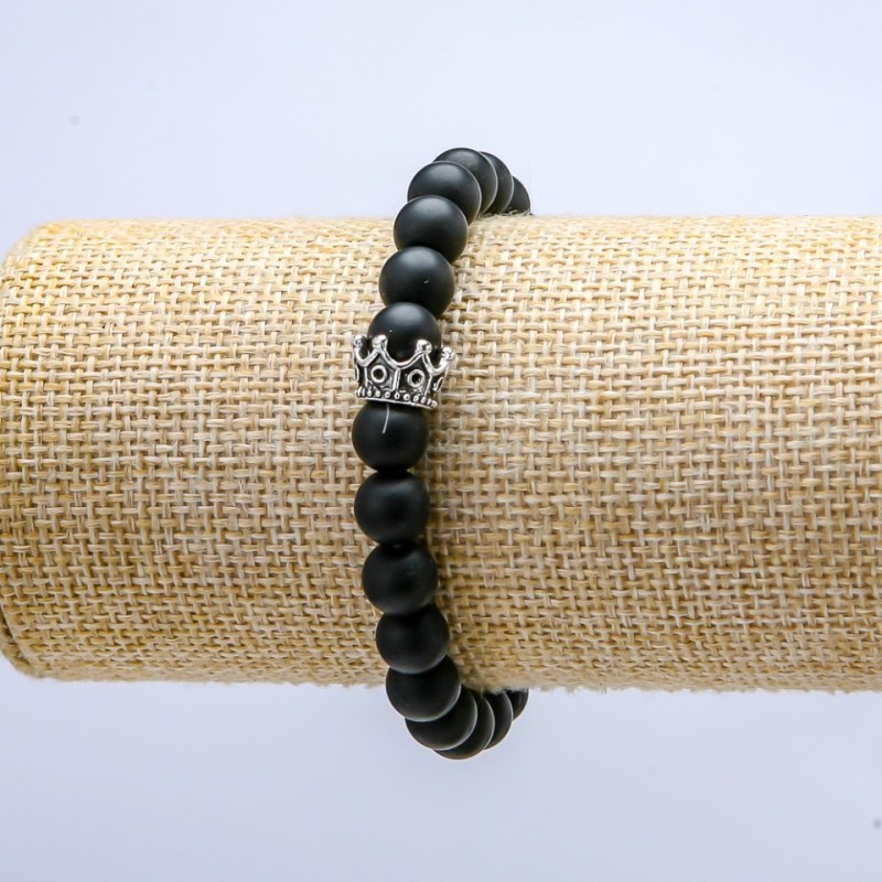 Bransoletka na gumce z szungitem (sztuczny), średnica ok. 8 mm, korona