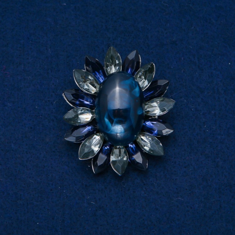 Broszka «Kwiat» 50×43 mm kaboszon agat, kolor niebieski, szary, metal srebrzysty
