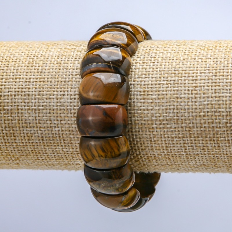 Bransoletka na gumce z naturalnego kamienia Tygrysie oko, gładkie ogniwo 20×12 mm+