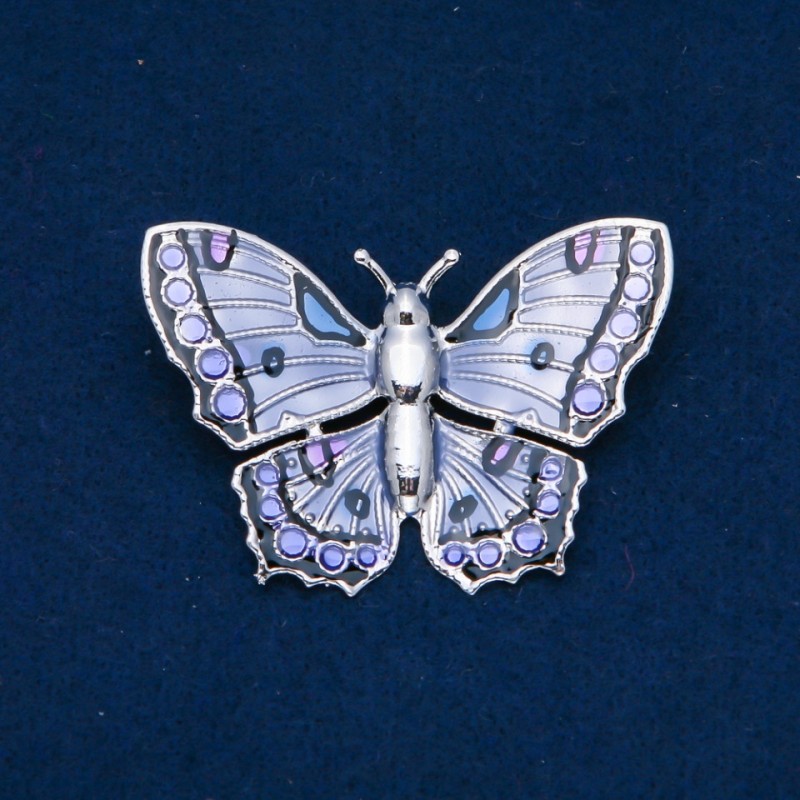 Broszka Motyl z emalią, metal srebrzysty 42×60 mm +