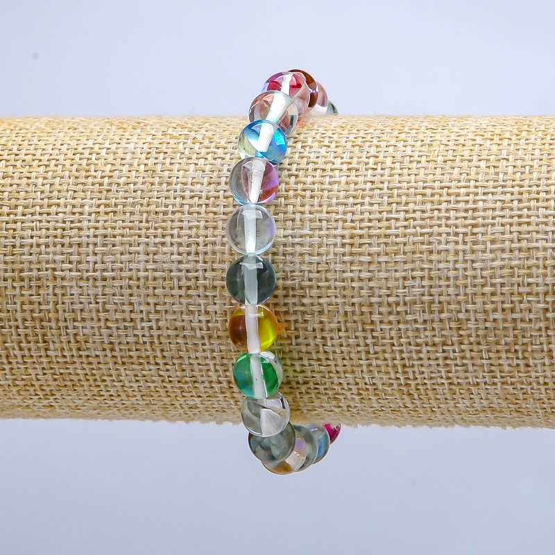 Bransoletka ze szkła opalowego kameleon na gumce elastycznej, gładka kulka, średnica 8 mm, długość 18 cm