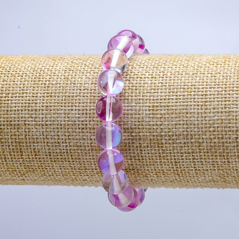 Bransoletka z fioletowego opalowego szkła na elastycznej gumce, gładka kuleczka, średnica 10 mm, długość 18 cm