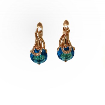 Kolczyki Xuping Pozłacane 18K z niebieskim kryształem, średnica 15x8 mm +
