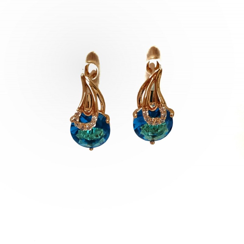 Kolczyki Xuping Pozłacane 18K z niebieskim kryształem, średnica 15x8 mm +