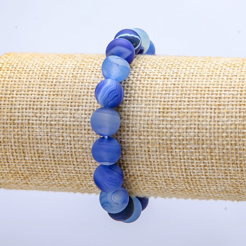 Bransoletka na gumce z niebieskiego matowego agatu, średnica 10 mm, długość 18 cm+