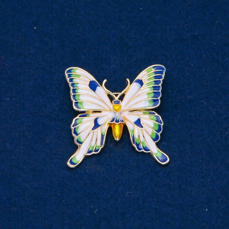 Broszka motyl złocisty z metalu i emalii 36×36 mm