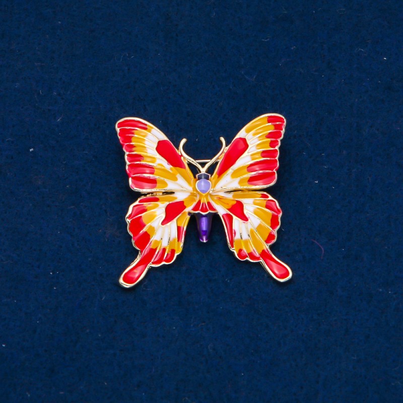 Broszka „Motyle” z metalu złocistego, emalia 36×36 mm +