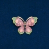 Wyprzedaż! Broszka Motyl z metalem w kolorze złocistym, różowymi i turkusowymi kryształami oraz różowymi koralikami 34×48 mm +