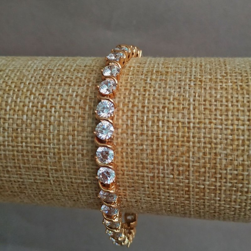 Bransoleta Xuping pozłacana 18K z białymi kryształami, długość 18 cm, grubość 6 mm +