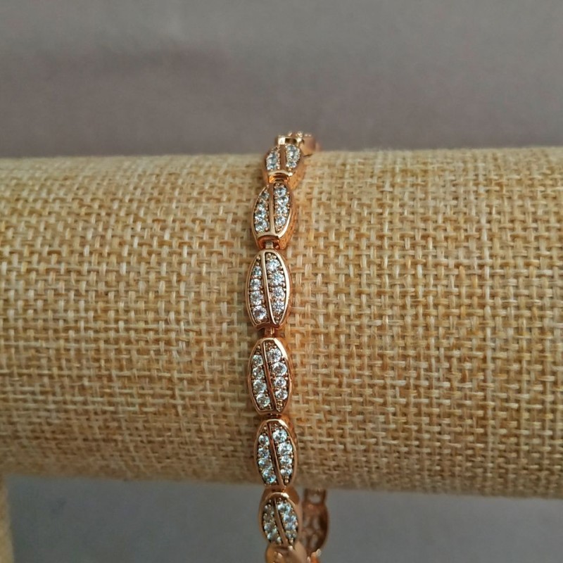 Bransoletka Xuping pozłacana 18K z białymi kryształami, długość 17–19 cm, grubość 6 mm +