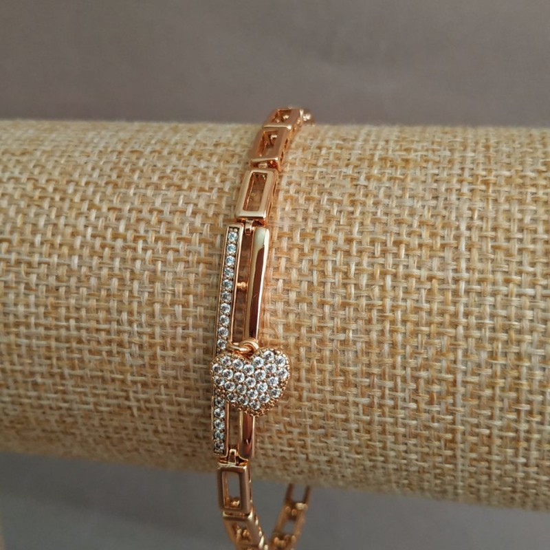 Bransoletka Xuping z pozłacaniem 18K z białymi kryształami, długość 17–19 cm, grubość 4 mm +
