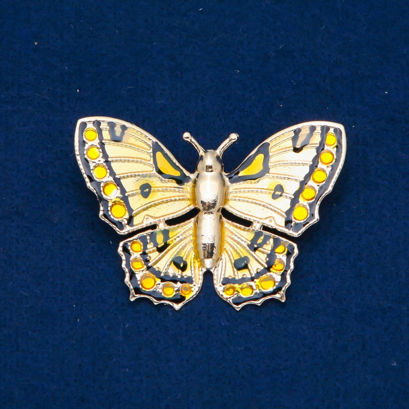 Broszka Motyl złocisty metal, emalia 40×60 mm +