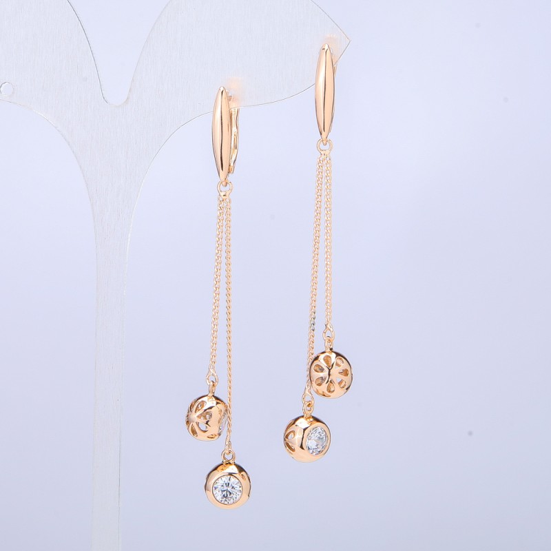 Kolczyki Xuping pozłacane 18K z białymi kryształami, długość 70 mm+